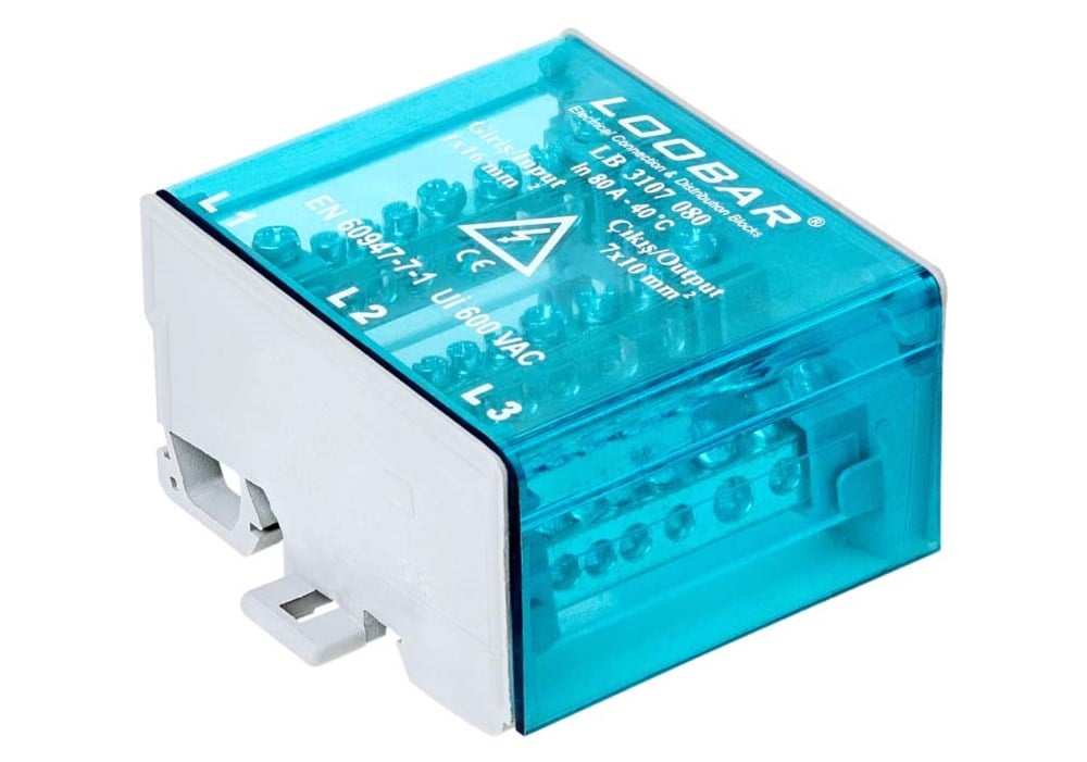3 KUTUP - 8 DELİKLİ - 80A DAĞITICI  (1x16mm² + 1x10mm² + 6x6mm² )