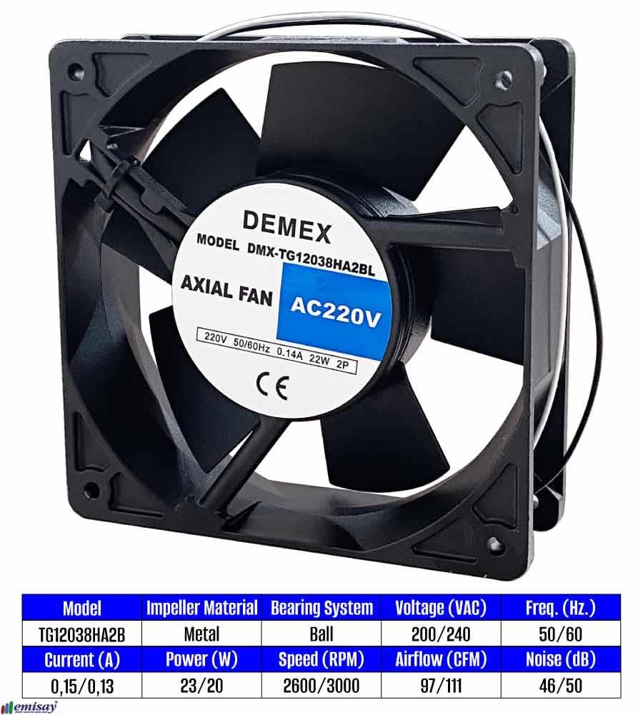 DEMEX  (120x120x38) FAN METAL KANATLI 220V