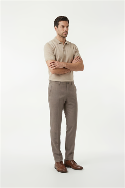 Beige Polyester Linen Trousers