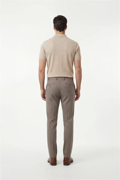 Beige Polyester Linen Trousers