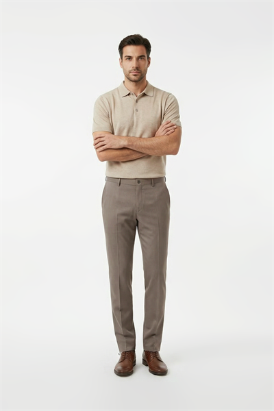Beige Polyester Linen Trousers