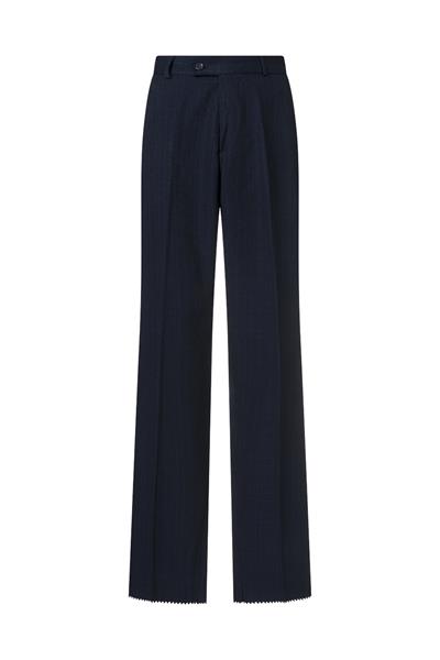 Pleatless Patterned Wool Effect Trousers Navy Blue