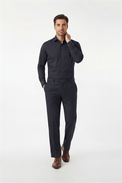 Pilesiz Desenli Yün Effect Pantolon Koyu Füme