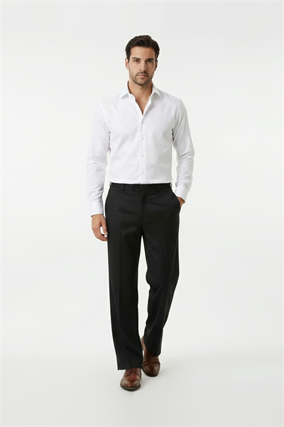 Pilesiz Düz Yün Effect Pantolon Siyah