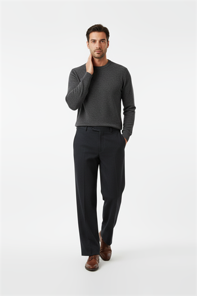 Pilesiz Düz Yün Effect Pantolon Koyu Füme