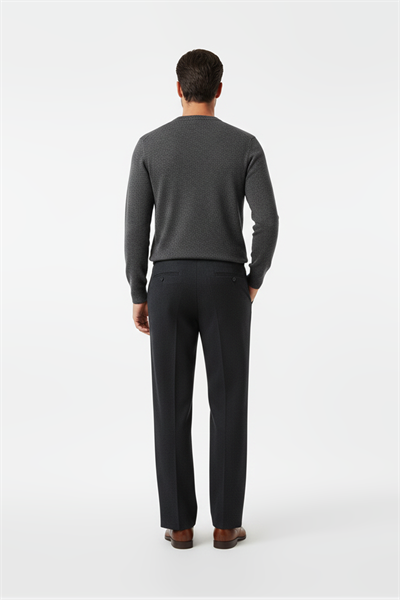 Pilesiz Düz Yün Effect Pantolon Koyu Füme