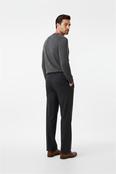 Pilesiz Düz Yün Effect Pantolon Koyu Füme