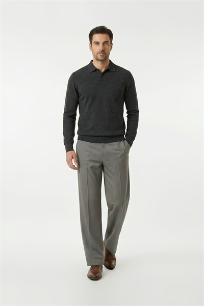 Pleatless Gabardine Trousers Grey