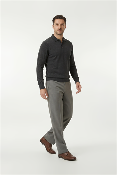 Pleatless Gabardine Trousers Grey