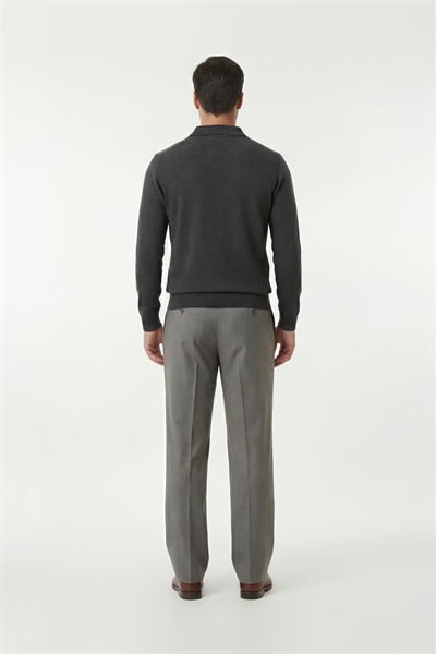 Pleatless Gabardine Trousers Grey