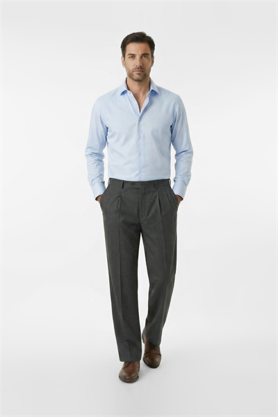 Single Pleated Bossa Herringbone Trousers, Smoke Grey