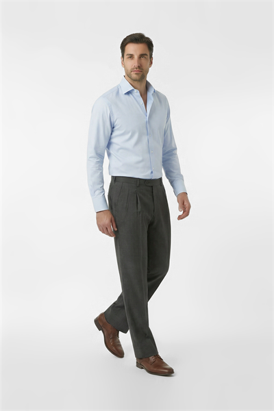 Single Pleated Bossa Herringbone Trousers, Smoke Grey