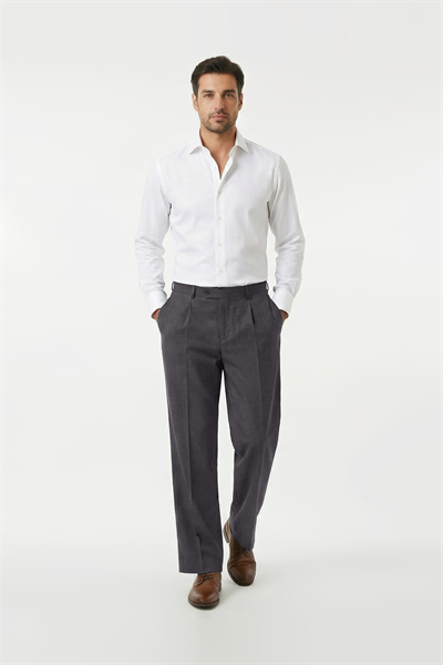 Tek Pileli Kumaş Pantolon Gri