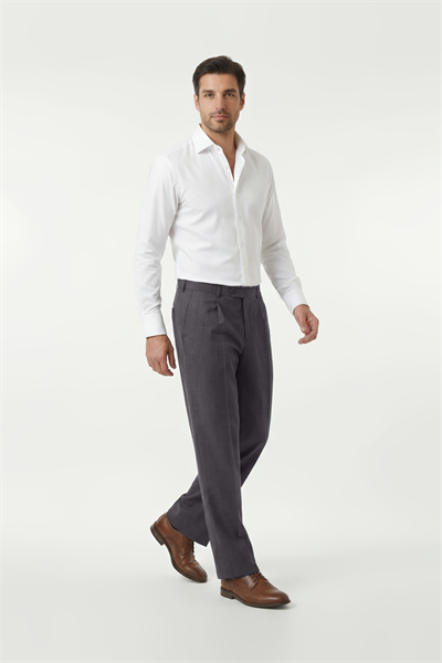 Tek Pileli Kumaş Pantolon Gri