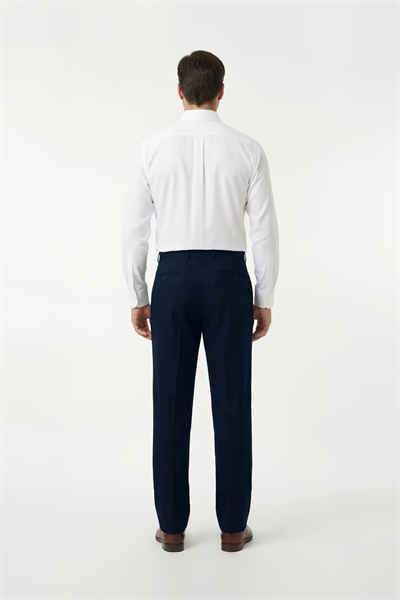 Single Pleated Fabric Trousers, Navy Blue
