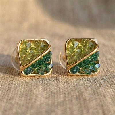 Asimetrik Zirkon Mozaik Küpe - 925 Ayar Gümüş Çivili - 14k Altın Kaplama - 15 mm