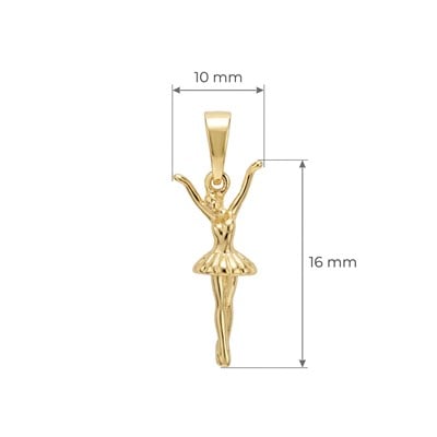 Balerin Figürlü Kolye Ucu  - 14k Altın Kaplama - 10 x 22 mm