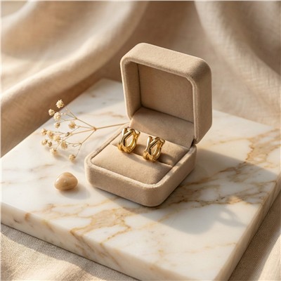Çapraz Düğüm İki Sıra Halka Çelik Küpe - 14K Altın Kaplama - 1 cm çap