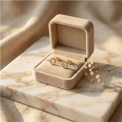 Çember Taşlı Çelik Küpe - 14K Altın Kaplama - 1 cm