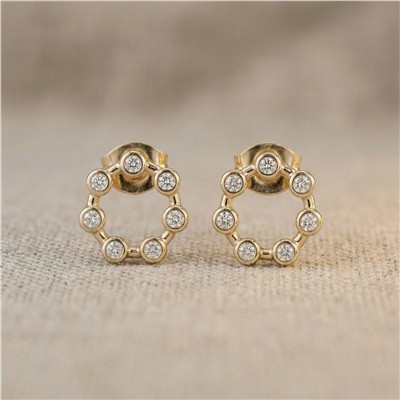 Çember Taşlı Çelik Küpe - 14K Altın Kaplama - 1 cm