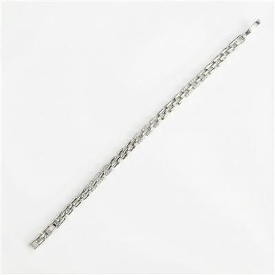 Çift Sıra Taş Detaylı Zincir Çelik Bileklik - Beyaz Altın Kaplama - 17+2 cm