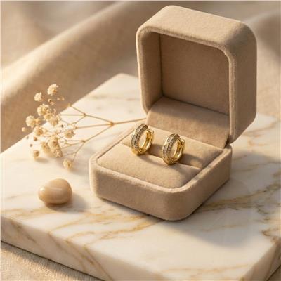 Çift Sıra Zirkon Taşlı Halka Küpe - 14K Altın Kaplama - 15 mm çap