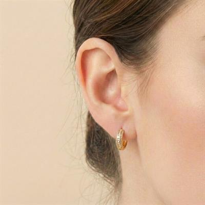 Çift Sıra Zirkon Taşlı Halka Küpe - 14K Altın Kaplama - 15 mm çap