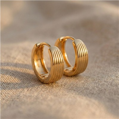 Çizgili Halka Çelik Küpe - 14K Altın Kaplama - 1 cm çap