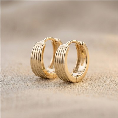 Çizgili Halka Çelik Küpe - 14K Altın Kaplama - 1 cm çap