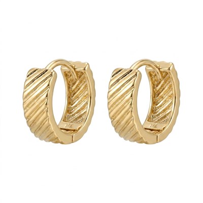 Çizgili Kalın Çelik Halka Küpe  - 14k Altın Kaplama - 14 mm çap