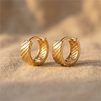 Çizgili Kalın Çelik Halka Küpe  - 14k Altın Kaplama - 14 mm çap