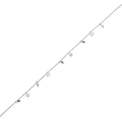 Çok Renkli Zirkon Taşlı Çelik Halhal  - Gümüş Rengi Kaplama - 20+5 cm