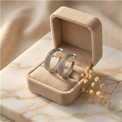Çok Sıralı Zincir Halka Küpe - Beyaz Altın Kaplama - 28 mm çap