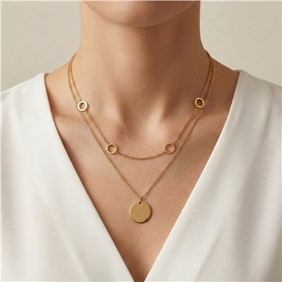 Daire Halka Gurme Zincir Çift Çelik Kolye - 14K Altın Kaplama - 42+5 cm / 1 mm