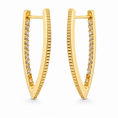 Damla Şeklinde Zirkon Taş Sıralı Küpe - 14K Altın Kaplama - 26 mm