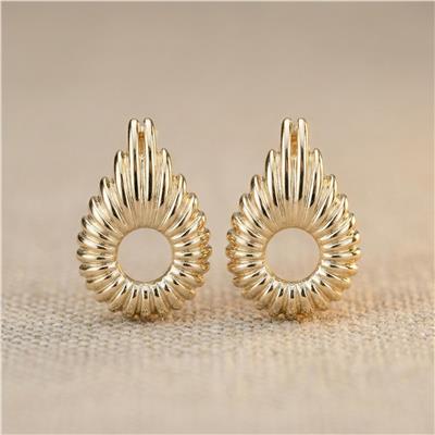 Desenli Damla Küpe - 14K Altın Kaplama - 17 mm