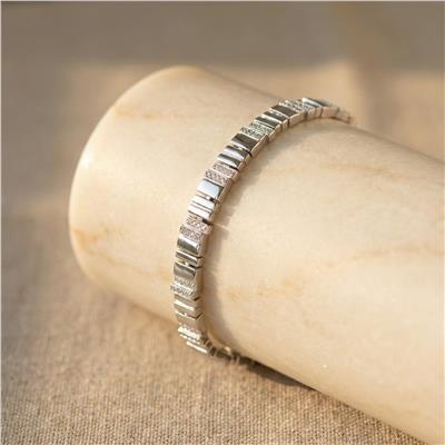 Dikdörtgen Blok Taşlı Çelik Bileklik - Beyaz Altın Kaplama - 17+2 cm