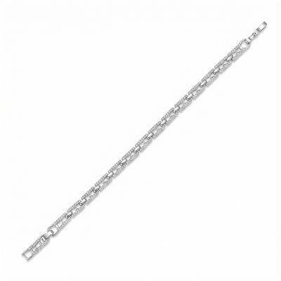 Dikdörtgen Halkalı Taşlı Çelik Bileklik - Beyaz Altın Kaplama - 17+2 cm
