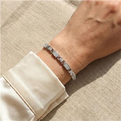 Dikdörtgen Taş Detaylı Çelik Bileklik - Beyaz Altın Kaplama - 16+2 cm
