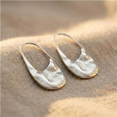 Dokulu Oval Küpe - Beyaz Altın Kaplama - 4 cm