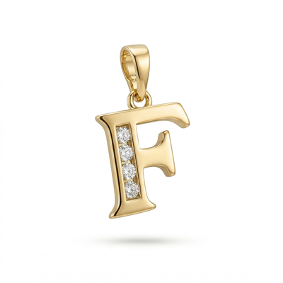 F Harfi Zirkon Taş Detaylı Kolye Ucu - 14K Altın Kaplama - 19 mm