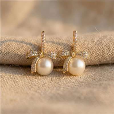 Fiyonk & İnci Detaylı Halka Küpe - 14K Altın Kaplama - 1.5 cm