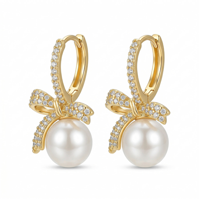 Fiyonk & İnci Detaylı Halka Küpe - 14K Altın Kaplama - 1.5 cm