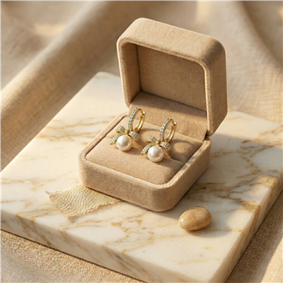 Fiyonk & İnci Detaylı Halka Küpe - 14K Altın Kaplama - 1.5 cm