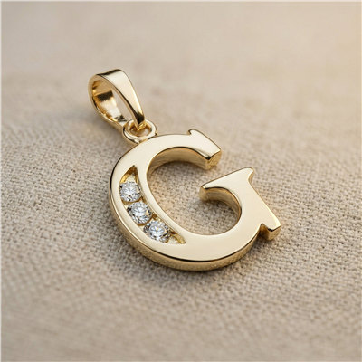 G Harfi Zirkon Taş Detaylı Kolye Ucu - 14K Altın Kaplama - 19 mm