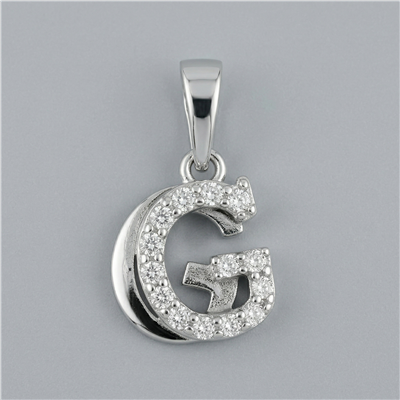 G Harfi Zirkon Taş Detaylı Kolye Ucu - Beyaz Altın Kaplama - 18 mm