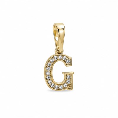 G Harfi Zirkon Taşlı Minimal Kolye Ucu  - 14k Altın Kaplama - 8 x 18 mm