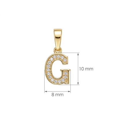G Harfi Zirkon Taşlı Minimal Kolye Ucu  - 14k Altın Kaplama - 8 x 18 mm