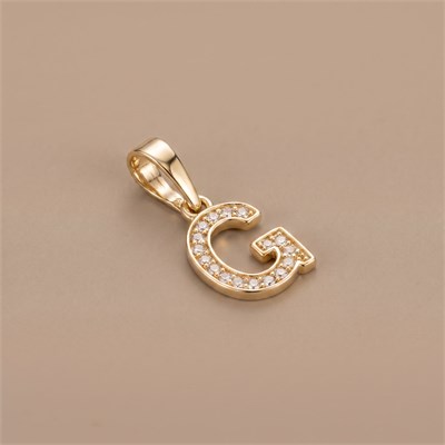 G Harfi Zirkon Taşlı Minimal Kolye Ucu  - 14k Altın Kaplama - 8 x 18 mm