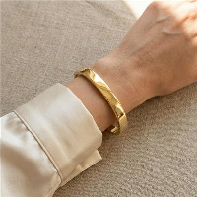 Geniş Düz Kelepçe Bilezik - 14K Altın Kaplama - 6 cm çap